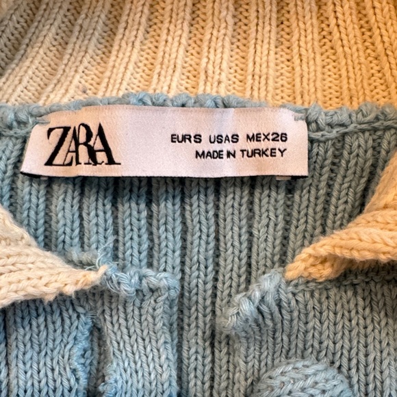 Zara Cream, Blue, Lime & Red Striped Ribbed Button Cardigan - Picture 2 of 5